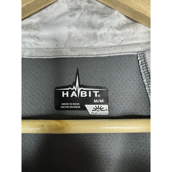 Habit White Gray Real Tree Fishing 1/4 Zip Pullover Mens Size Medium - READ - Picture 8 of 16